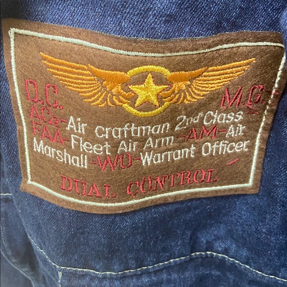 Vintage 1980’s Dual Control Denim Navy Sherpa Collar Bomber Jacket - Picture 6 of 12